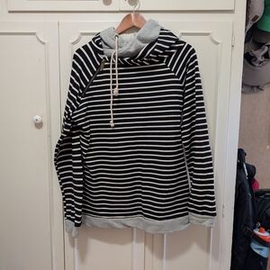AMPERSAND AVE Black and White Striped Hoodie